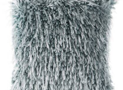 Poszewka futrzana 40x40 KORAL turkusowa z długim włosiem i nićmi