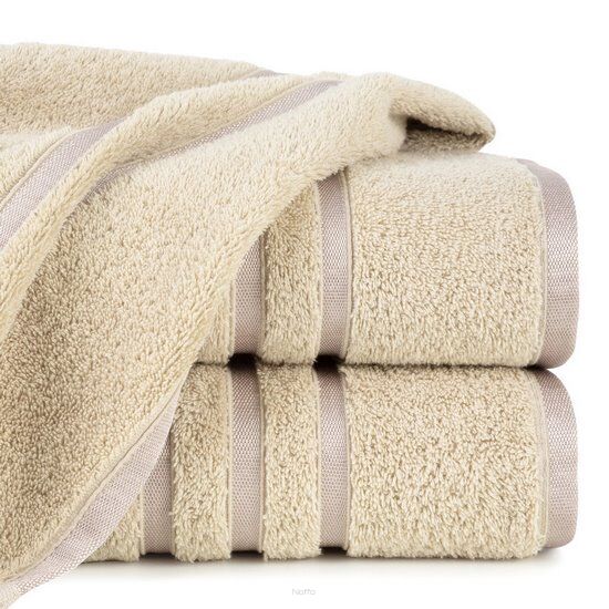 Ręcznik bawełniany 50x90 MADI beżowy z błyszczącą bordiurą w pasy