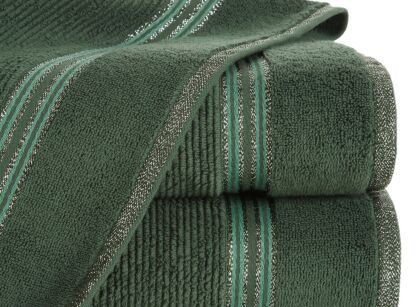 Ręcznik 50x90 FILON Eva Minge ciemna zieleń zdobiony bordiurą w prążki z połyskującą srebrną nicią