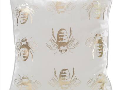Poszewka welwetowa 45x45 BLINK 15L biała z błyszczącym złotym nadrukiem pszczół