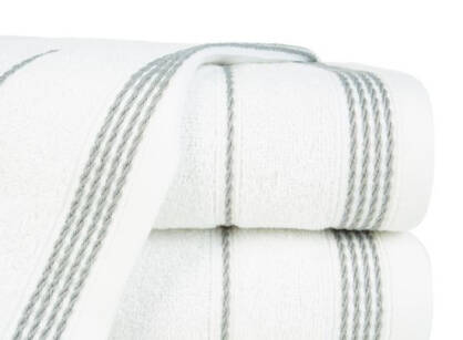 Ręcznik bawełniany MIRA biały zdobiony bordiurą w pasy 30x50