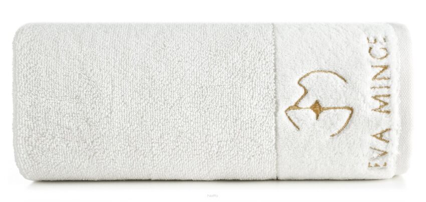 Ręcznik bawełniany 70x140 GAJA Eva Minge kremowy z welwetową bordiurą sygnowaną logo projektantki