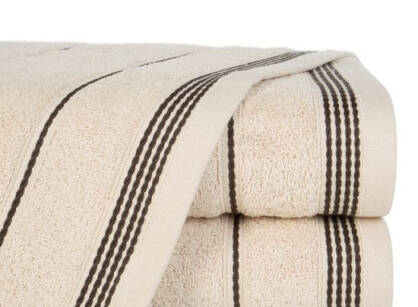 Ręcznik bawełniany MIRA beżowy zdobiony bordiurą w pasy 30x50
