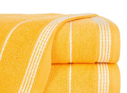 Ręcznik bawełniany 70x140 MIRA żółty zdobiony bordiurą w pasy