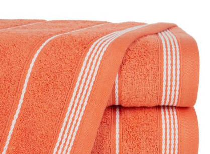 Ręcznik bawełniany MIRA pomarańczowy zdobiony bordiurą w pasy 50x90 
