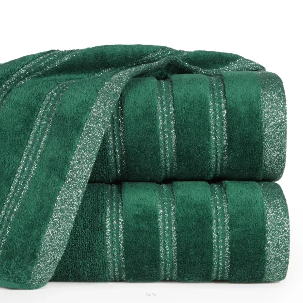 Ręcznik bawełniany 70x140 GLORY 1 ciemna zieleń z welurową bordiurą i srebrną nicią
