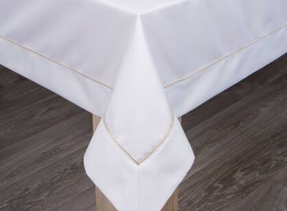 Obrus elegancki 145x300 MADELE biały zdobiony złotą lamówką