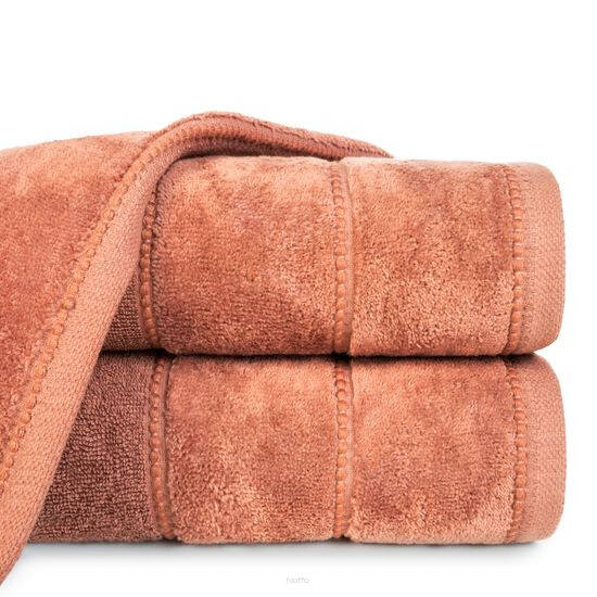Ręcznik bawełniany 50x90 MARI ceglany z welurową bordiurą w pasy