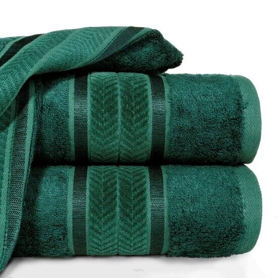 Ręcznik żakardowy 50x90 MIRO ciemna zieleń bambusowy z lśniącymi paskami z kolekcji Premium