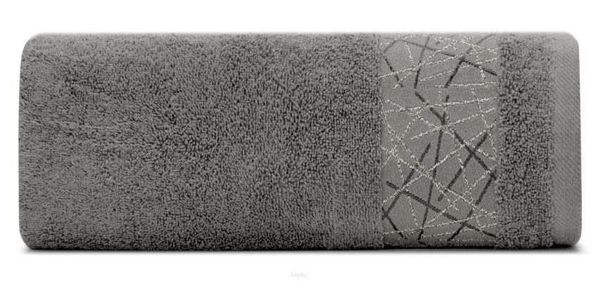 Ręcznik bawełniany 50x90 NIKA grafitowy z bordiurą z metaliczną geometryczną nicią