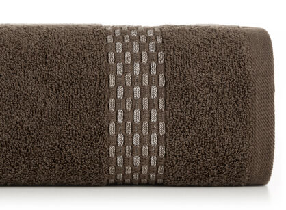 Ręcznik bawełniany 50x90 RIVA brązowy z przeplataną bordiurą efekt 3D