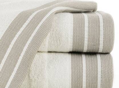 Ręcznik bawełniany 30x50 PATI kremowy w pasy z szeroką żakardową bordiurą