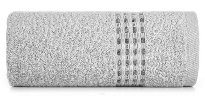 Ręcznik bawełniany 70x140 RIVA srebrny z przeplataną bordiurą efekt 3D