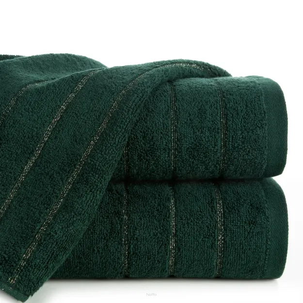 Ręcznik bawełniany 50x90 DALI ciemna zieleń gładki z subtelną bordiurą z błyszczącą nicią