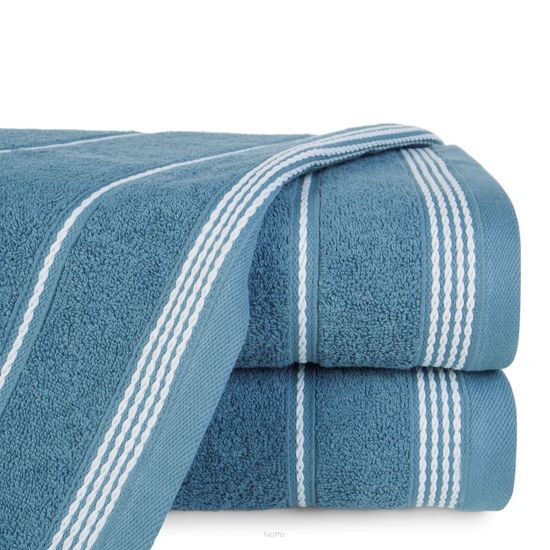 Ręcznik bawełniany 30x50 MIRA ciemny niebieski zdobiony bordiurą w pasy