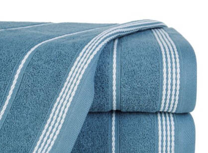 Ręcznik bawełniany MIRA ciemny niebieski zdobiony bordiurą w pasy 30x50
