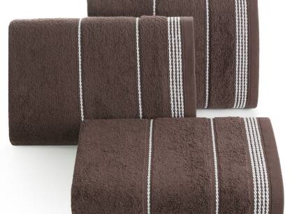 Ręcznik bawełniany MIRA brązowy zdobiony bordiurą w pasy 30x50