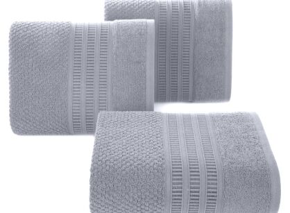 Ręcznik bawełniany 50x90 ROSITA srebrny z subtelną bordiurą w delikatne poziome paski