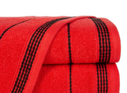 Ręcznik bawełniany 30x50 MIRA czerwony zdobiony bordiurą w pasy