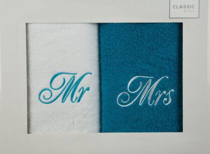 Komplet ręczników MR MRS białe turkusowe 2x70x140