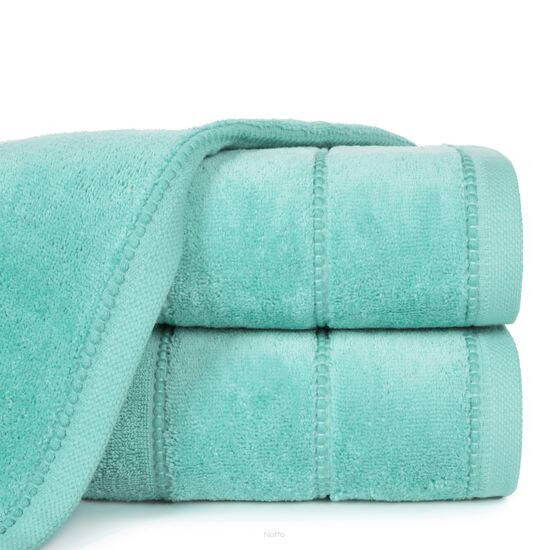 Ręcznik bawełniany 50x90 MARI miętowy z welurową bordiurą w pasy