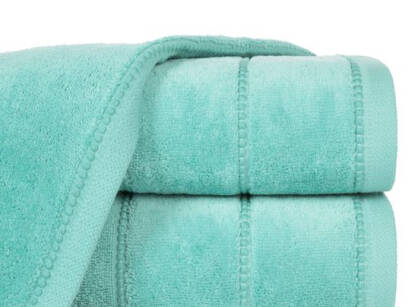 Ręcznik bawełniany 50x90 MARI miętowy z welurową bordiurą w pasy