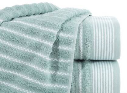 Ręcznik bawełniany 50x90 LEO niebieski z wyrazistą bordiurą w pasy Design 91