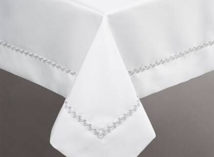 Obrus elegancki 145x400 ELIMA biały z ozdobną lamówką