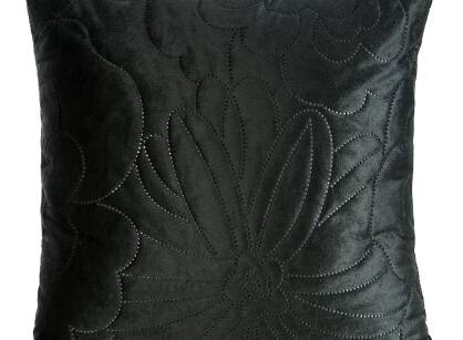 Poszewka welwetowa 40x40 ARIEL 4 czarna pikowana zdobiona kwiatowym wzorem