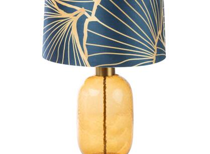 Lampa stołowa MUSA 3 granatowa z welwetowym abażurem w złoty wzór miłorzębu japońskiego Limited Collection 40x69