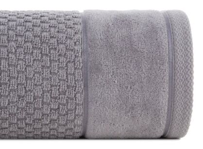 Ręcznik bawełniany 50x90 FRIDA srebrny z fakturą kosteczki i szeroką welurową bordiurą