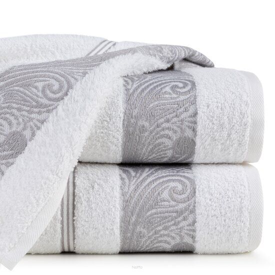 Ręcznik bawełniany 50x90 SYLWIA 1 biały z bordiurą żakardową w ornamentowy wzór