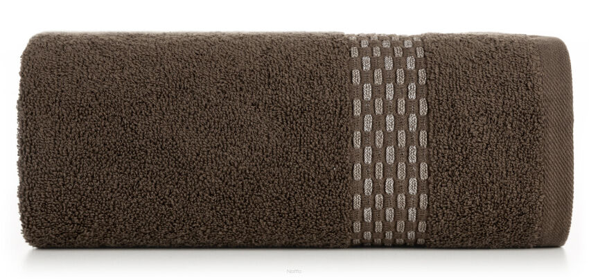 Ręcznik bawełniany 70x140 RIVA brązowy z przeplataną bordiurą efekt 3D