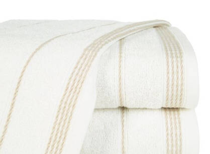 Ręcznik bawełniany MIRA kremowy zdobiony bordiurą w pasy 50x90