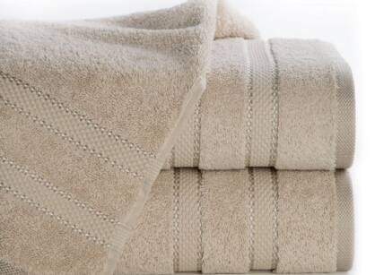 Ręcznik bawełniany 100x150 KRISTI beżowy z żakardową bordiurą w pasy