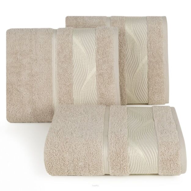 Ręcznik bawełniany 70x140 SYLWIA 2 beżowy z bordiurą żakardową w falujący wzór