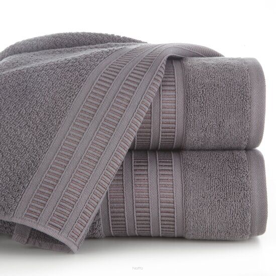 Ręcznik bawełniany 30x50 ROSITA grafitowy z subtelną bordiurą w delikatne poziome paski