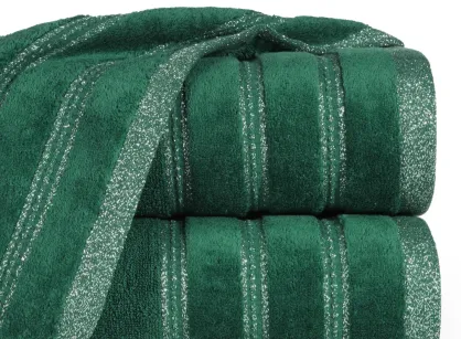 Ręcznik bawełniany 50x90 GLORY 1 ciemna zieleń z welurową bordiurą i srebrną nicią
