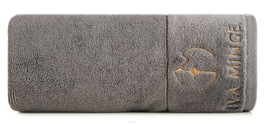 Ręcznik bawełniany 70x140 GAJA Eva Minge srebrny z welwetową bordiurą sygnowaną logo projektantki