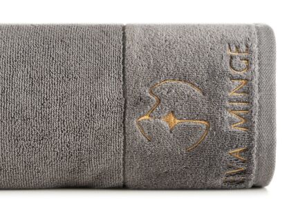 Ręcznik bawełniany 70x140 GAJA Eva Minge srebrny z welwetową bordiurą sygnowaną logo projektantki