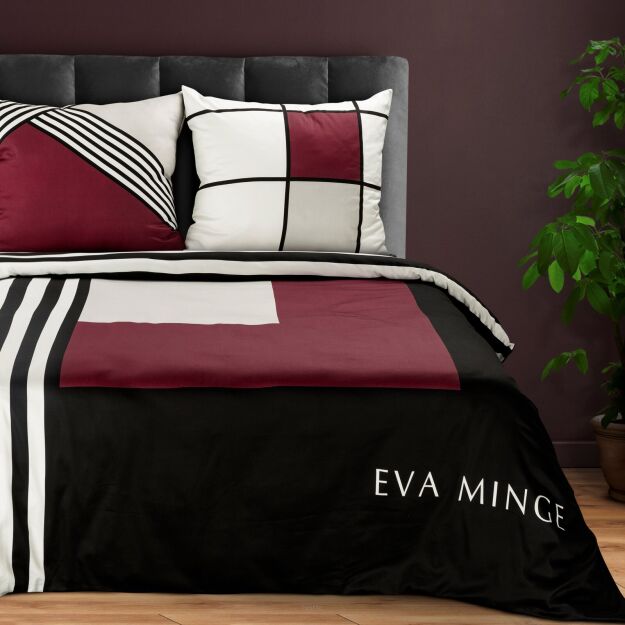 Pościel z makosatyny 220x200 EVA 9 Eva Minge czarna bordowa wzór geometryczny z kolekcji Premium