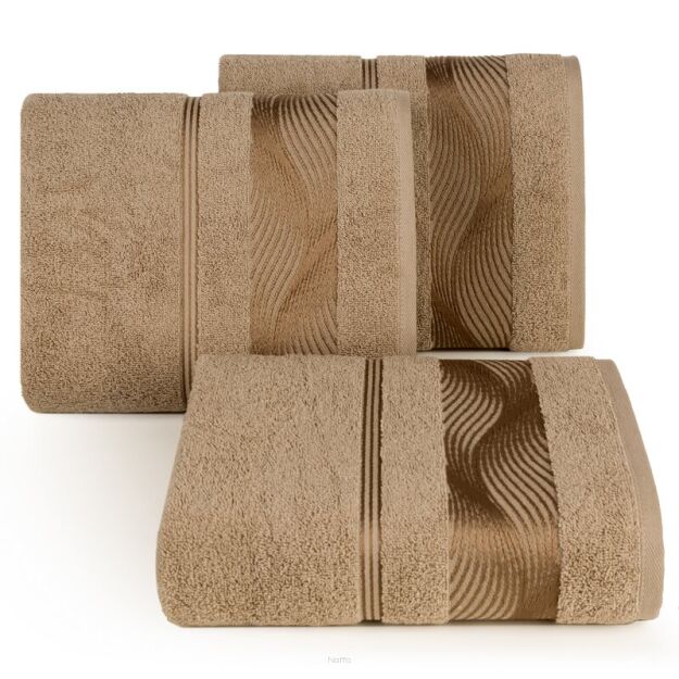 Ręcznik bawełniany 50x90 SYLWIA 2 brązowy z bordiurą żakardową w falujący wzór