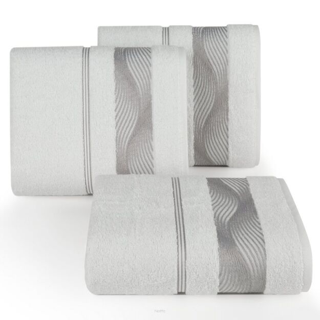 Ręcznik bawełniany 70x140 SYLWIA 2 biały z bordiurą żakardową w falujący wzór