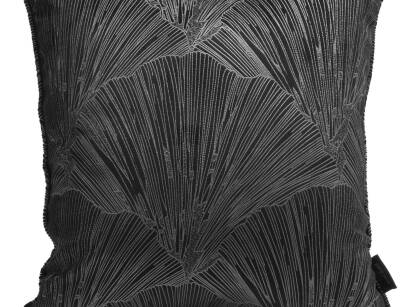 Poszewka welwetowa 40x40 GOJA Pierre Cardin czarna z modnym motywem srebrnych liści miłorzębu