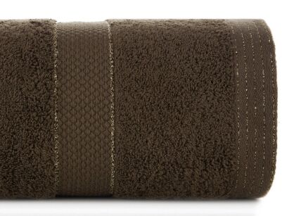Ręcznik bawełniany 50x90 BARI ciemny brąz z bordiurą z metaliczną nicią
