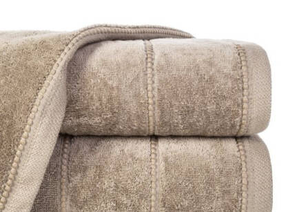 Ręcznik bawełniany 30x50 MARI jasny brąz z welurową bordiurą w pasy
