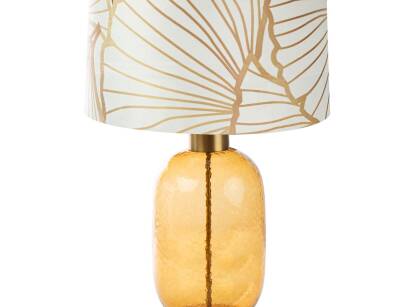 Lampa stołowa LUNA 3 biała z welwetowym abażurem w złoty wzór miłorzębu japońskiego Limited Collection 40x69