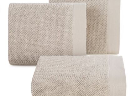 Ręcznik bawełniany 50x90 RISO beżowy o ryżowej strukturze z gładką bordiurą
