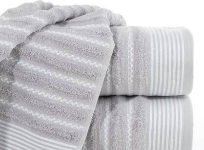 Ręcznik bawełniany 70x140 LEO srebrny z wyrazistą bordiurą w pasy Design 91