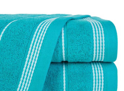 Ręcznik bawełniany MIRA turkusowy zdobiony bordiurą w pasy 30x50